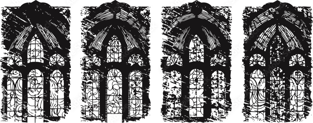 Naklejka premium Gothic stained glass windows with intricate tracery and pointed arches medieval church design elements