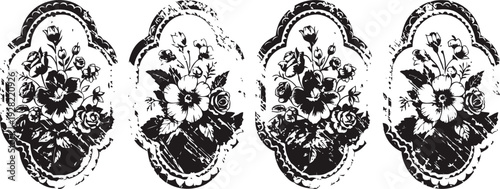 vintage floral ornamental patterns in black and white, decorative botanical design elements