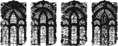 Gothic stained glass windows with intricate tracery and pointed arches medieval church design elements