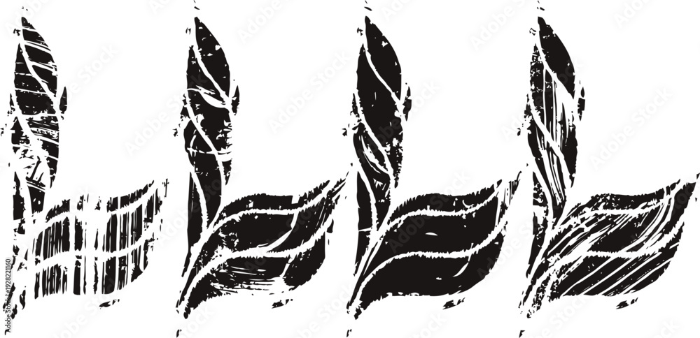 Fototapeta premium abstract black brushstroke leaves set hand painted botanical illustrations with textured artistic style, natural organic shapes