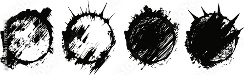 Black ink blots artistic design set splash, splatter and grunge abstract stains on white background