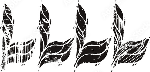 abstract black brushstroke leaves set hand painted botanical illustrations with textured artistic style, natural organic shapes