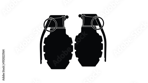 Two hand grenades displayed against a white background silhouette