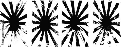 Abstract black ink splatter starburst shapes with dynamic brush stroke designs