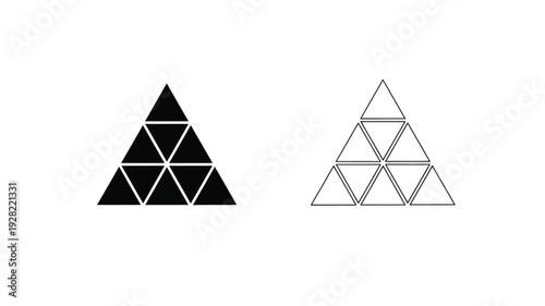Two triangular fractal patterns one dark and one light silhouette