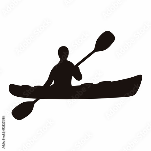 Silhouette of a person kayaking on the water with a double paddle