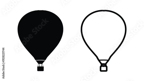 Two hot air balloons one solid and one outlined a striking silhouette