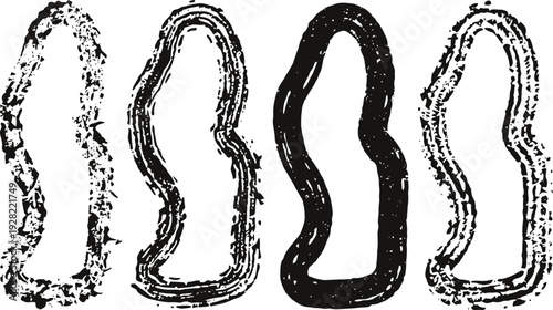 grunge textured brush strokes in irregular vertical shapes abstract black ink blot creative design elements isolated