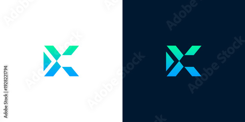 Modern and dynamic letter K logo design, featuring a vibrant blue and green gradient with abstract geometric shapes, ideal for technology, digital, or innovative corporate branding