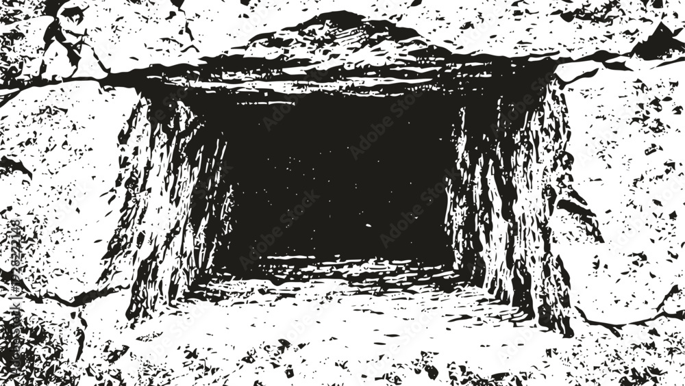 Fototapeta premium Ancient stone doorway entrance framed by large rough rocks in historic architectural structure