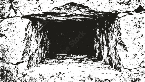 Ancient stone doorway entrance framed by large rough rocks in historic architectural structure