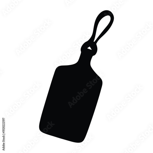 Black silhouette of a luggage tag with hanging loop on white background