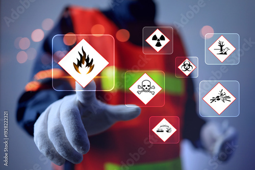 Obraz na płótnie materials safety data sheet MSDS concept with safety staff pointing on flammable