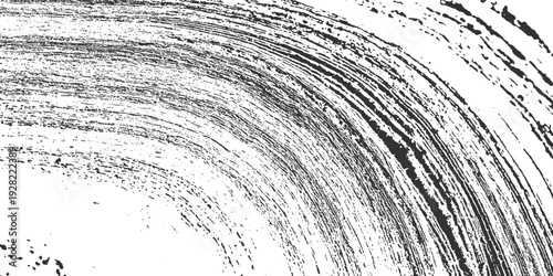 Black ink brush strokes forming a circular textured pattern on white background abstract