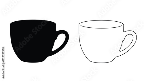Two coffee mugs one solid and one outlined a stark contrast silhouette