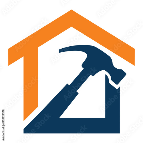 House Construction Icon: Hammer and Square Symbol for Renovation and Building