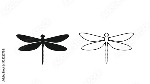 Two dragonfly illustrations one solid and one outlined a striking silhouette