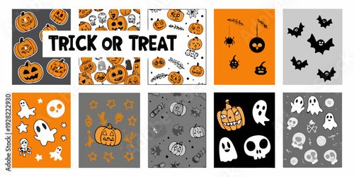 A collection of halloween themed patterned paper backgrounds