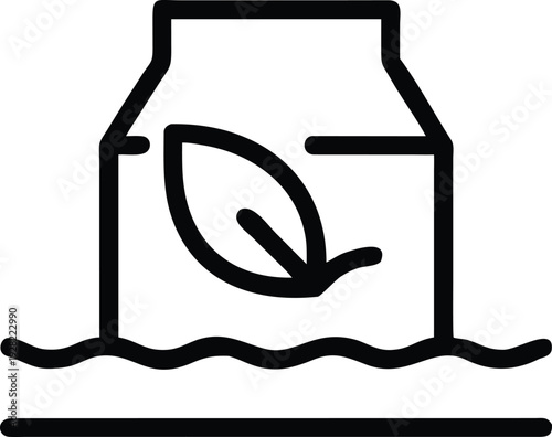 Eco friendly liquid packaging carton with green leaf symbol floating on water surface