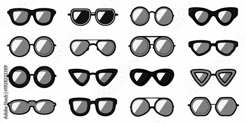 Collection of diverse sunglasses styles arranged in a grid pattern
