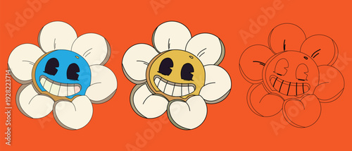 Happy Easter bunny with colorful eggs flowers and butterflies in a cute cartoon spring vector illustration