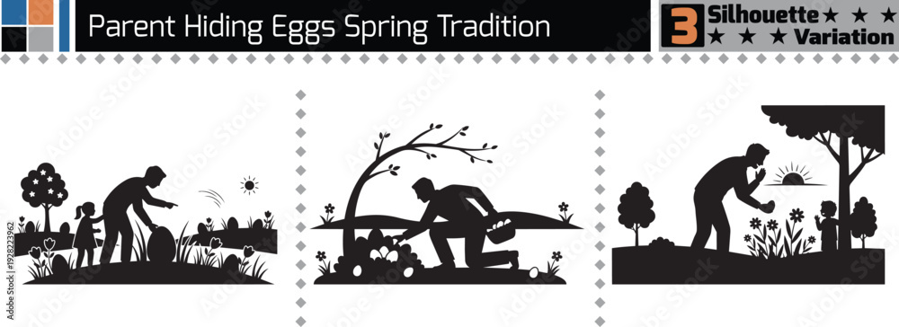 Fototapeta premium Parent Hiding Eggs Spring Tradition Silhouette Concept Variation Set Vector Bundle