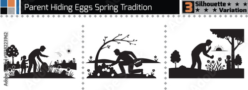 Parent Hiding Eggs Spring Tradition Silhouette Concept Variation Set Vector Bundle