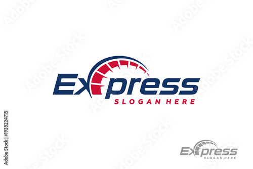 Fast Express Delivery Logo Vector with Speedometer. Modern Transport Logistic Logo Template Design.