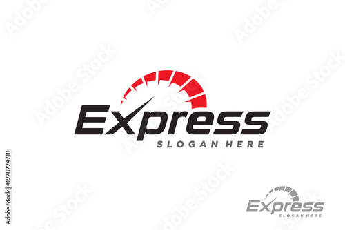 Fast Express Delivery Logo Vector with Speedometer. Modern Transport Logistic Logo Template Design.
