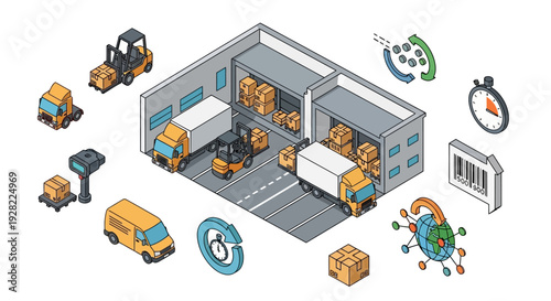 Logistics and Supply Chain Management Icons Delivery, Warehousing, and Transportation Solutions