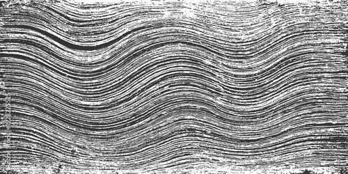 Black and white wavy textured lines forming a dynamic abstract pattern with a distressed grunge feel