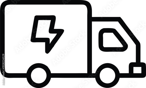 Electric Delivery Van or Truck Outline Icon with Renewable Energy Symbol