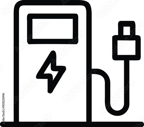 Electric vehicle charging station with lightning bolt symbol and connector plug