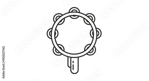Black line drawing of a musical tambourine with metal jingles on a white background simple illustration