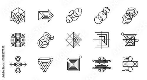 Geometric abstract shapes set, line art design