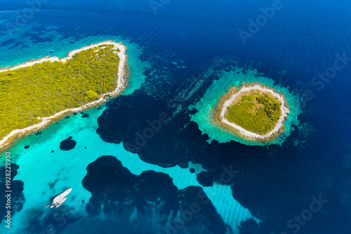 Fotografie Aerial drone view of small uninhabited Adriatic islands near Mali Losinj island, Croatia