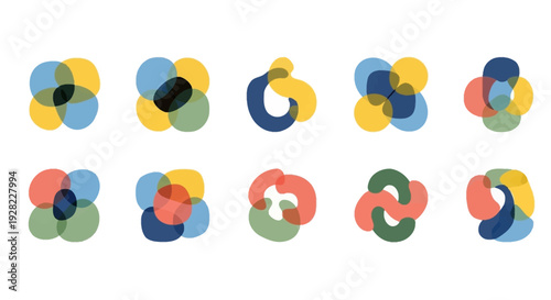 Overlapping circles abstract design elements set
