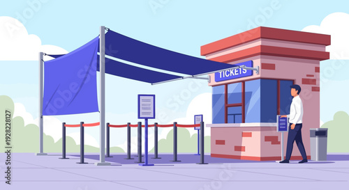 Ticket Booth with Person Buying Tickets.