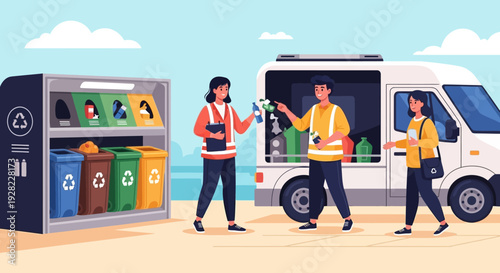 Waste Management Workers Collecting Recyclables.