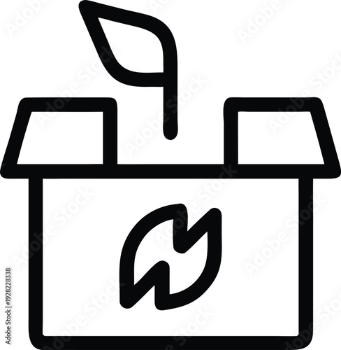 Environmentally conscious packaging box with green leaf flame symbol for products