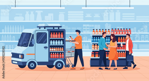 Delivery Men Unloading Bottles from Truck.