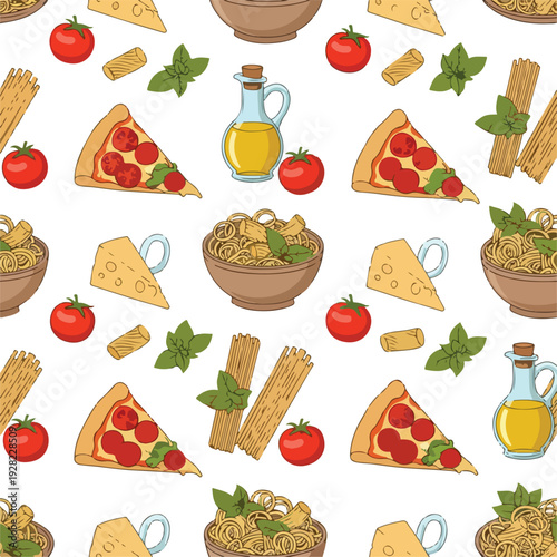 Italian Food Pattern with Pizza and Pasta.