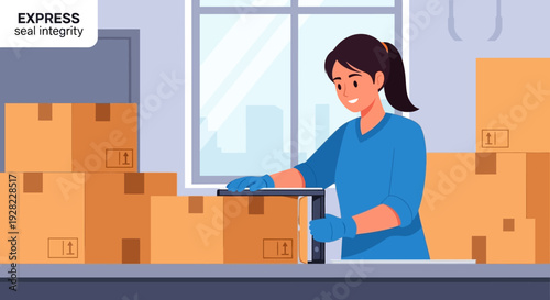 Woman Packaging Boxes in Storage Room.