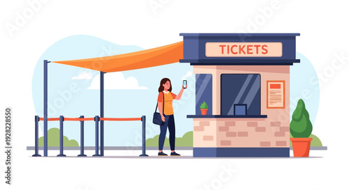 Woman buying ticket at ticket booth.