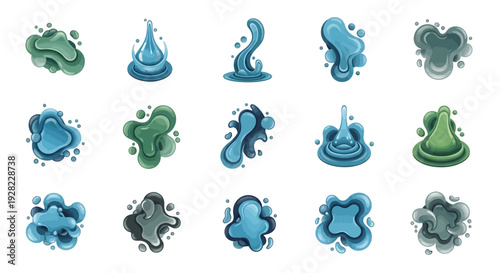 Water Splash Set. Liquid Drops Collection. Vector