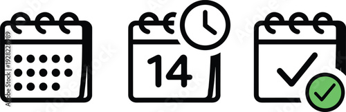 Calendar reminder icon collection vector, schedule and deadline management symbols, time planning concept isolated on white background