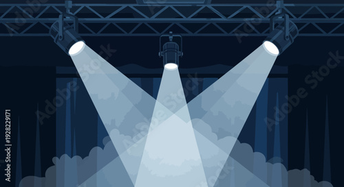 Stage Spotlight Beams Shining Brightly Downwards.