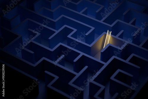 Photos glowing yellow ladder inside a complex dark blue maze