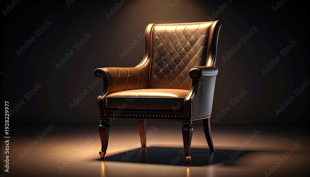 Fototapeta premium Elegant leather armchair with diamond stitching bathed in dramatic light