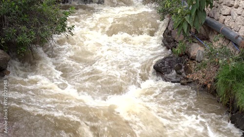 Wallpaper Mural View of the Urubamba River flowing through the Sacred Valley alongside the Ollantaytambo town, Peru. Torontodigital.ca